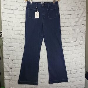 Lauren Conrad Jean Womens Size 12 Flare High-Rise Dark Wash Mini Pocket Stretch